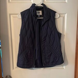 Old Navy Blue Quilted Vest Zip-Up Stand Collar